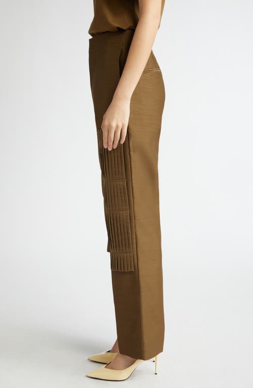 Shop Bite Studios Pleated Panel Wool & Silk Straight Leg Pants In Moss