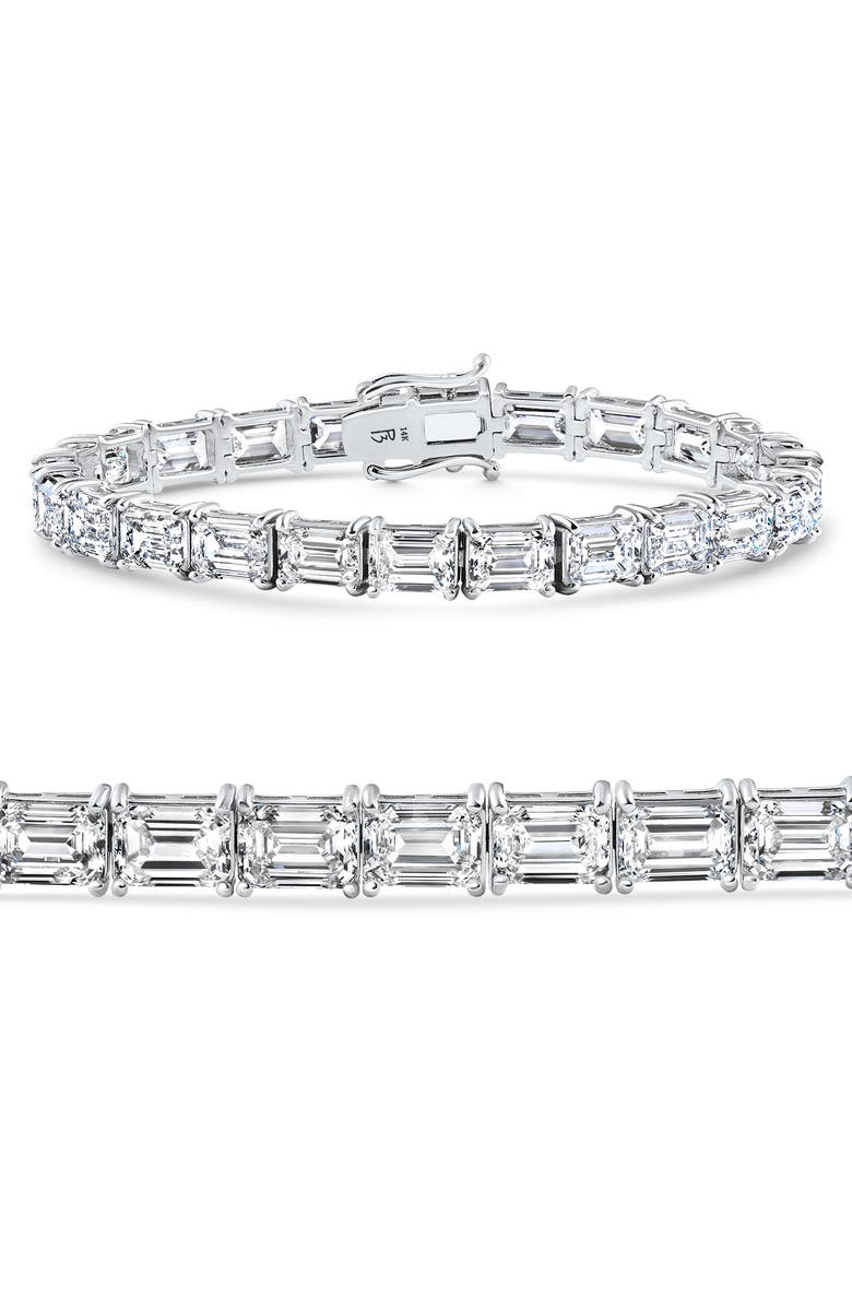 Bliss Diamond 26Ct Emerald Cut Diamond East West Tennis Bracelet 14k Gold Lab Grown 7", Main, color,
