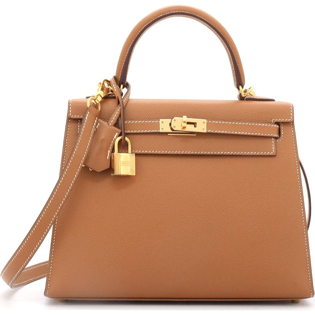 Pre-owned Hermes Hermes Kelly Handbag Brown Epsom With Gold Hardware 25 In Gold