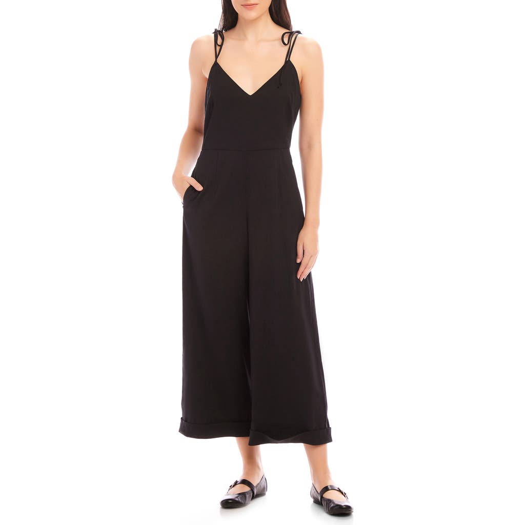 FIFTEEN TWENTY FIFTEEN TWENTY DANA TIE STRAP WIDE LEG CROP LINEN BLEND JUMPSUIT