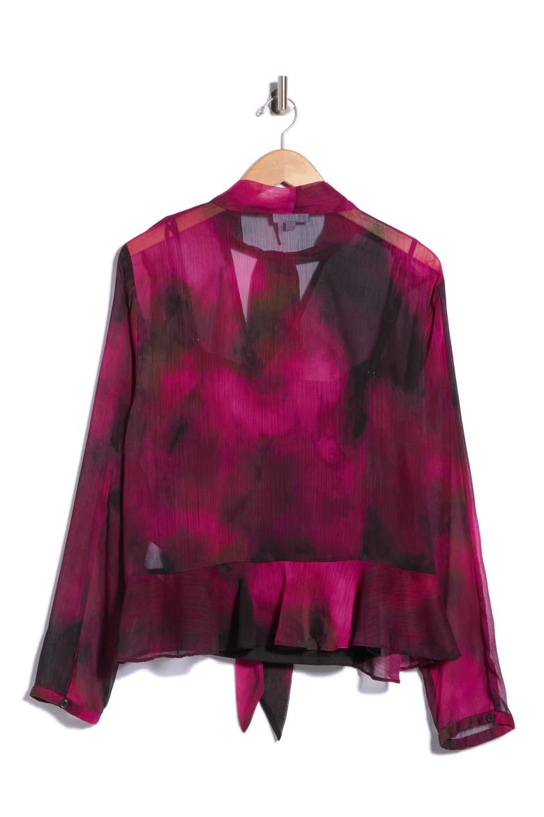 Tie Neck Long Sleeve Peplum Top, Alternate, color, RASPBRRY H