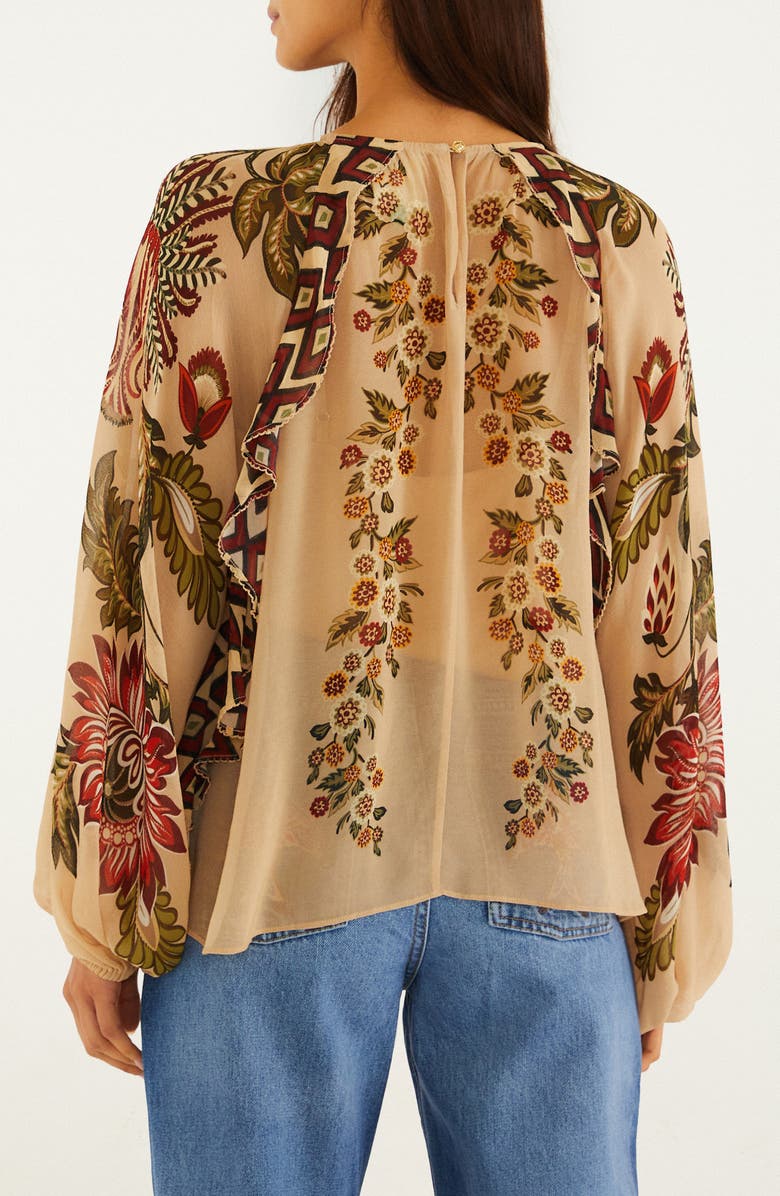 FARM Rio Ligia Floral Cascade Long Sleeve Top, Alternate, color, Orange