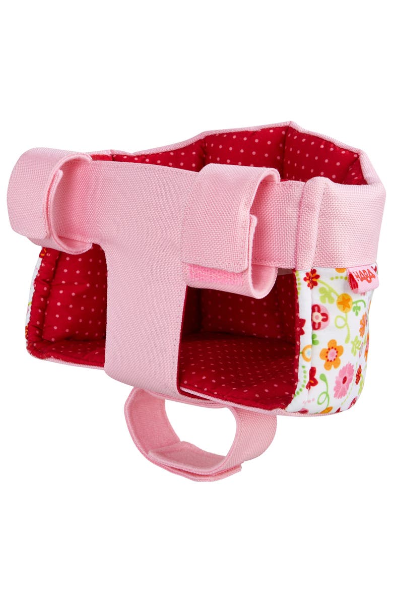 HABA Soft Doll's Bike Seat Flower Meadow - Attaches to Handlebars, Main, color, Pink Multi