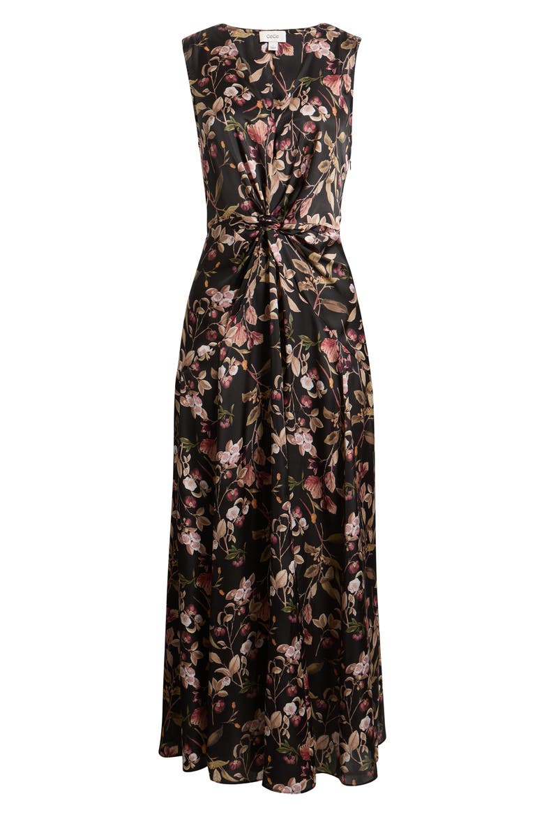 Floral Print Sleeveless Maxi Dress, Alternate, color, BLACK/ MULTI
