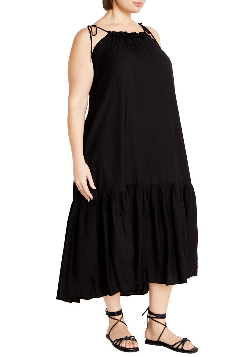 Erica Tiered Tie Strap High-Low Dress, Alternate, color, BLACK