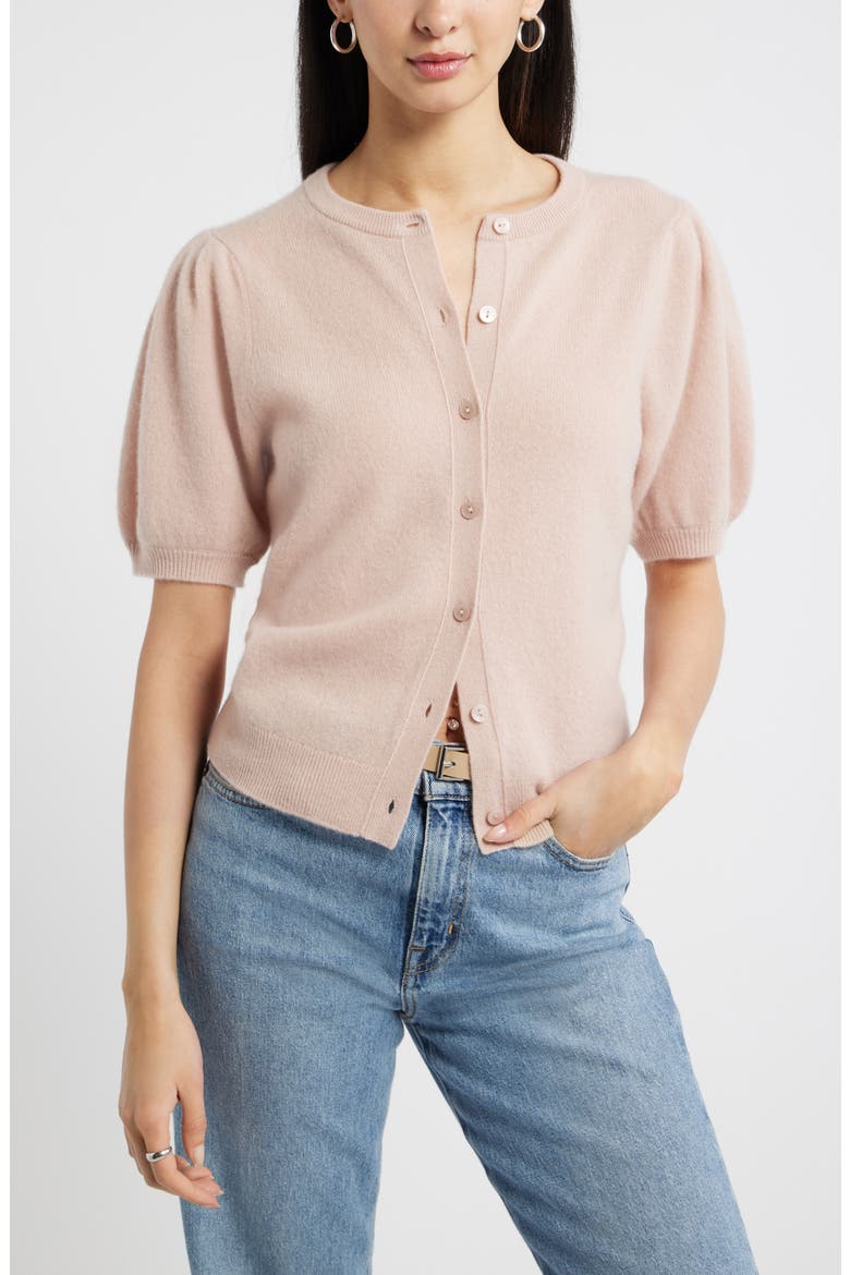 Puff Sleeve Cashmere Cardigan, Main, color, PINK ADOBE