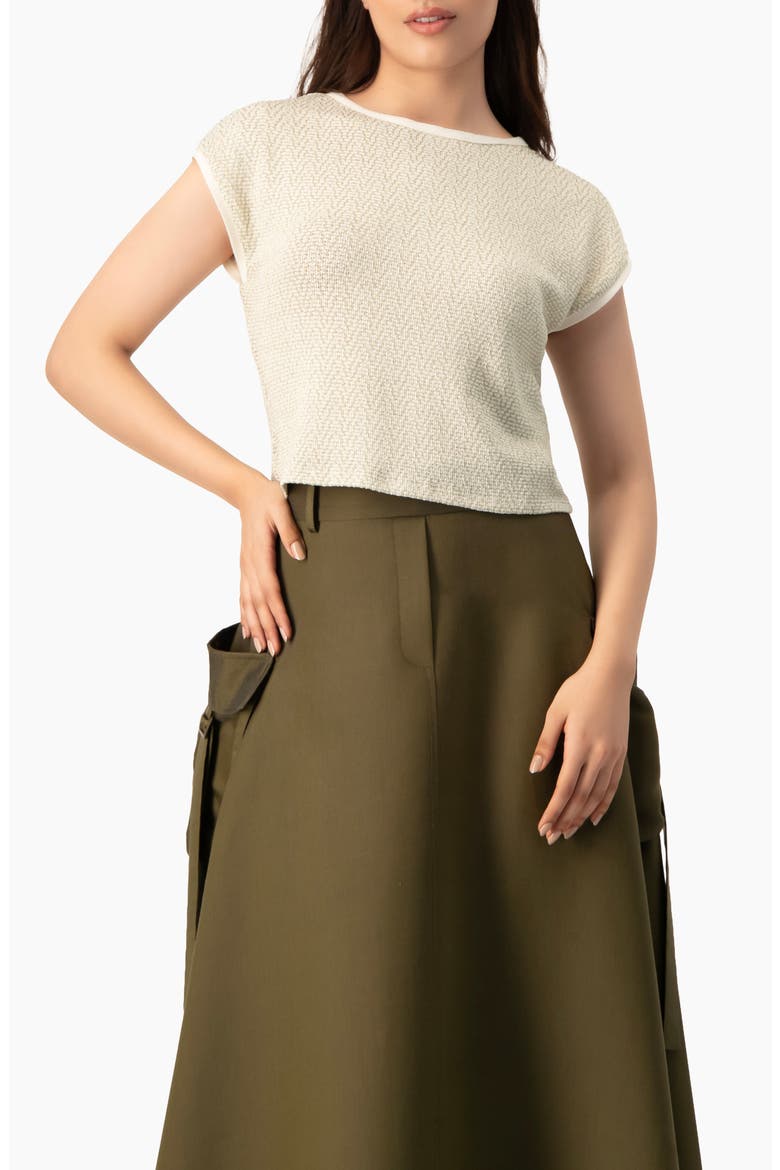Textured Cap Sleeve Boat Neck Knit Cropped Top, Main, color, Gold
