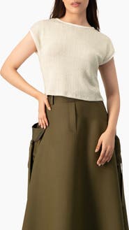 IVONNE Textured Cap Sleeve Boat Neck Knit Cropped Top