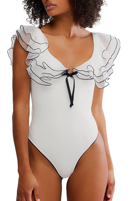 Free People Sugar Rush Ruffle Trim Bodysuit In White