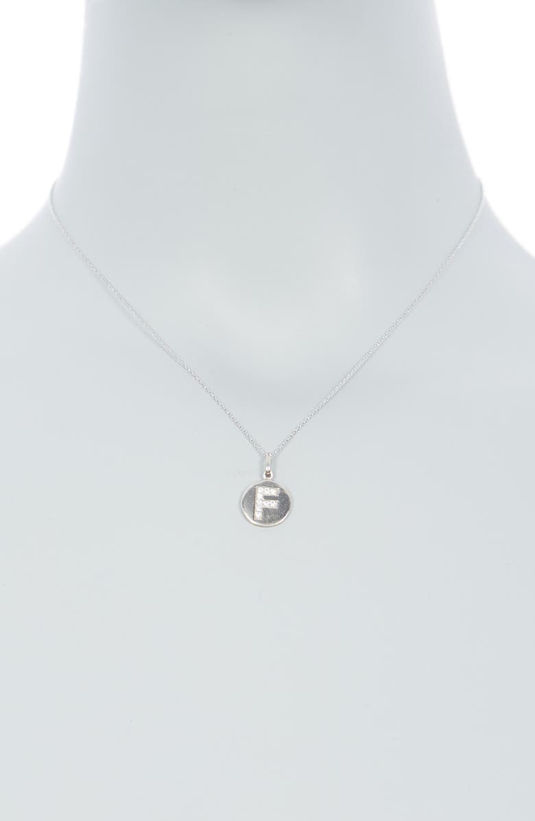 Anzie Sterling Silver Pave White Topaz Initial Round Pendant Necklace, Alternate, color, White/ Silver