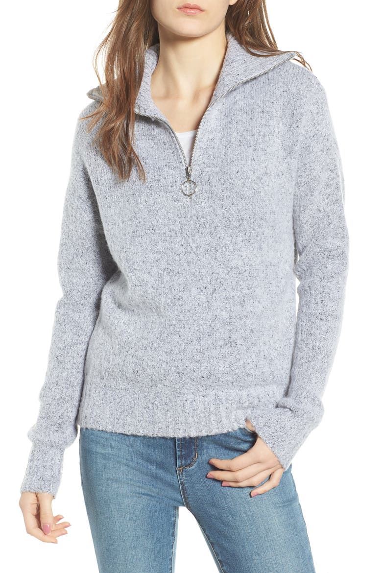 Quarter Zip Sweater, Main, color, HEATHER GREY