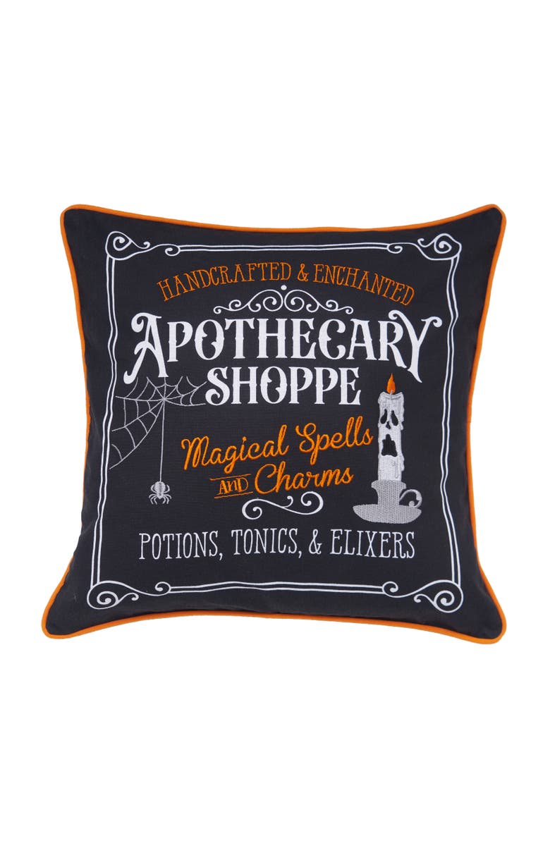 C&F Home "Apothecary Shoppe" Cotton Blend Halloween Accent Throw Pillow 18" x 18", Main, color, Black