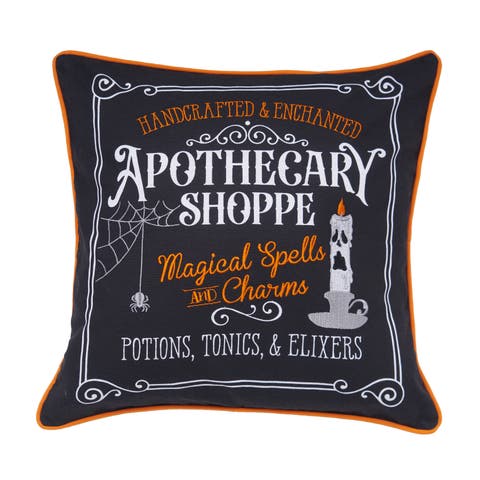 "Apothecary Shoppe" Cotton Blend Halloween Accent Throw Pillow 18" x 18"