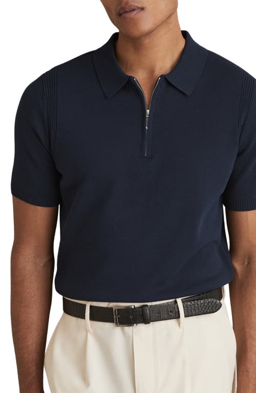 Reiss Berkley Slim Fit Quarter Zip Knit Polo Shirt In Navy