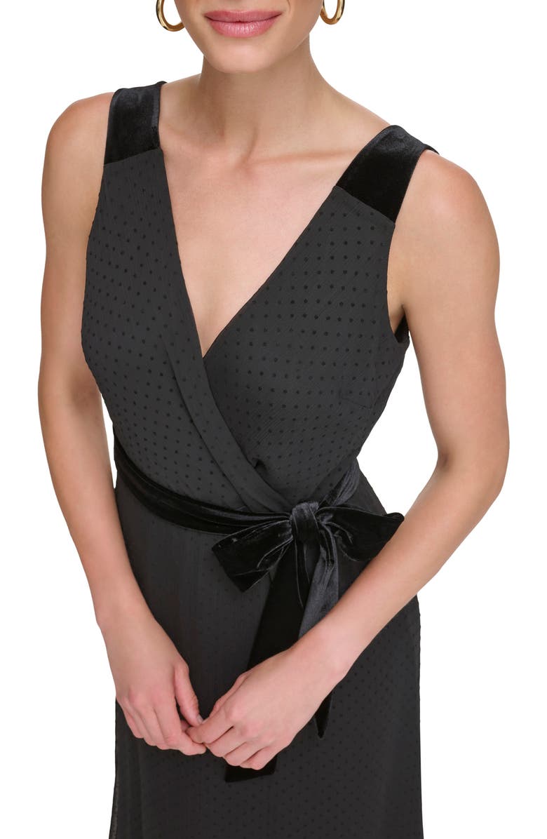 DKNY Double 'V' Mock Wrap Maxi Dress, Alternate, color, Black