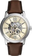 Fossil Heritage Automatic Leather Strap Watch, 43mm