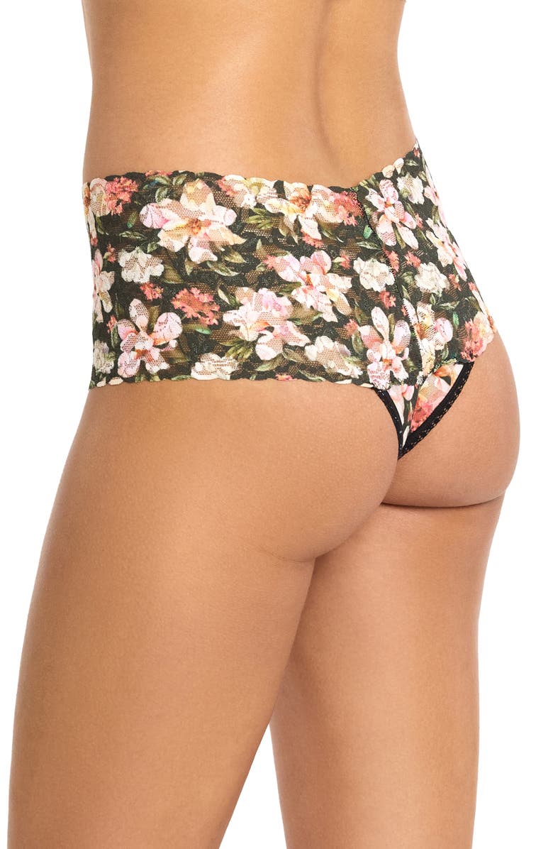 Hanky Panky Print High Waist Retro Thong, Alternate, color, Dark Room Blooms