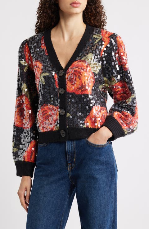 Latin Roses Sequin Knit Cardigan