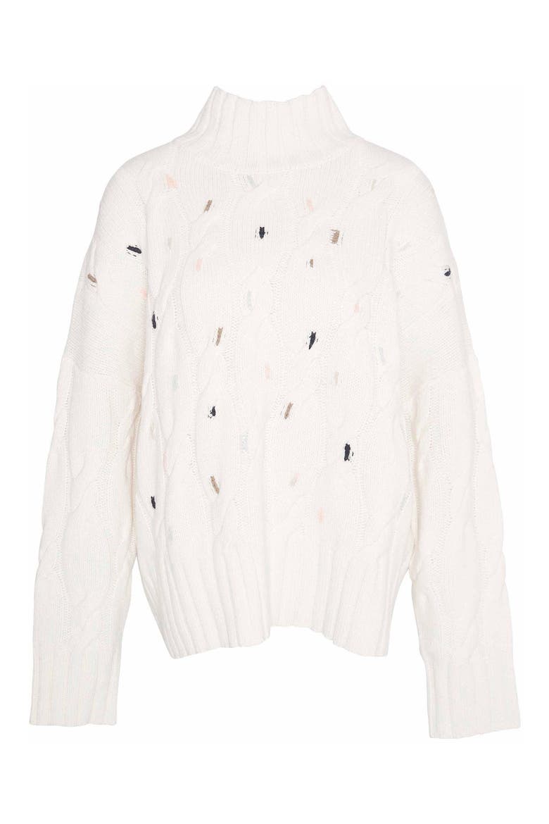 Fleur Cable Wool Blend Mock Neck Sweater, Alternate, color, ECRU BEIGE