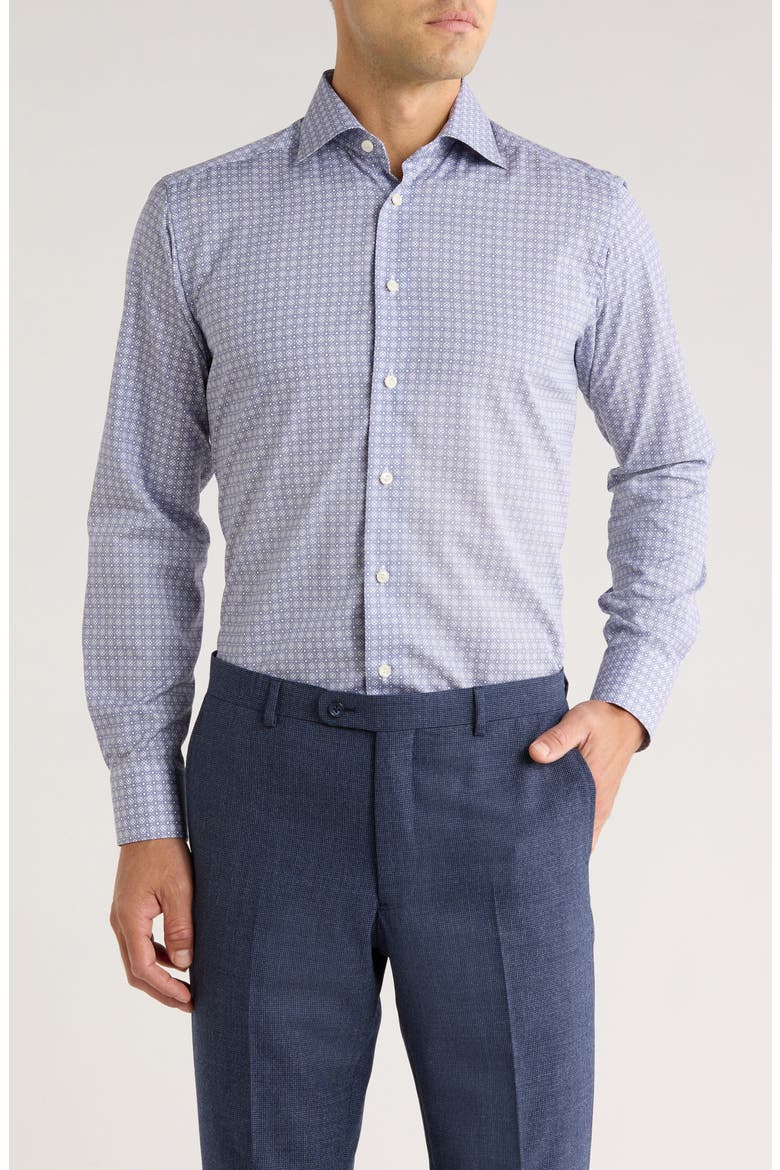 Geometric Print Slim Fit Dress Shirt, Main, color, MEDIUM BLUE