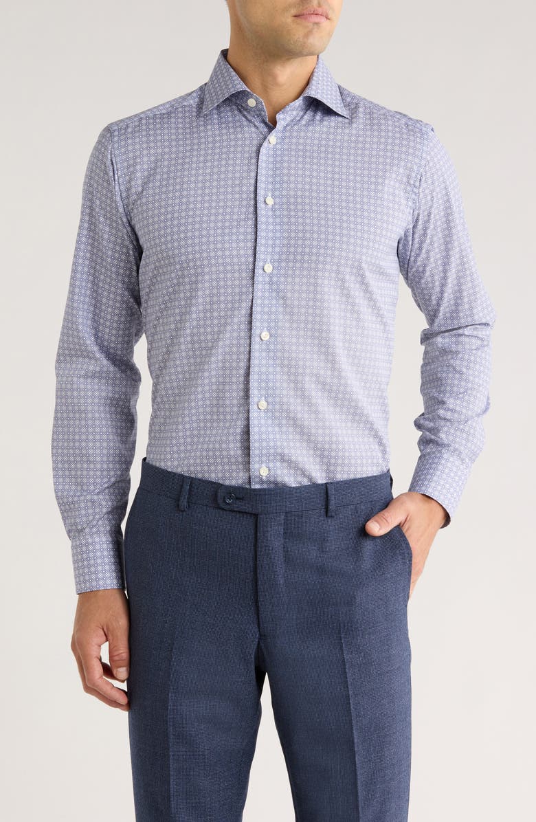 Eton Geometric Print Slim Fit Dress Shirt, Main, color, Medium Blue