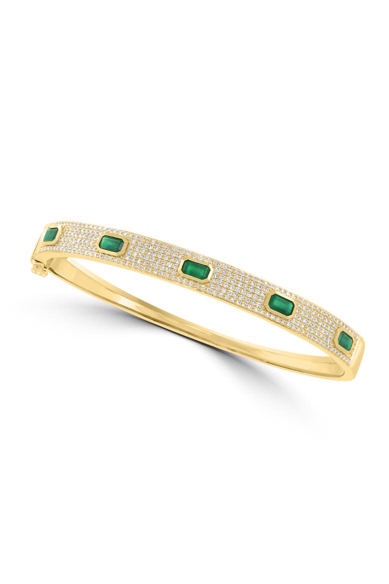 14K Yellow Gold Emerald Royale Diamond Bangle, Main, color, Green