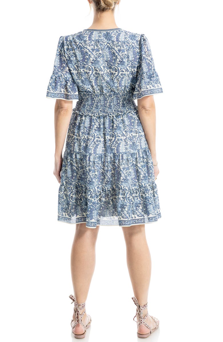 MAX STUDIO Short Bell Sleeve Fit & Flare Dress, Alternate, color, Blue Leafy Folk Flower