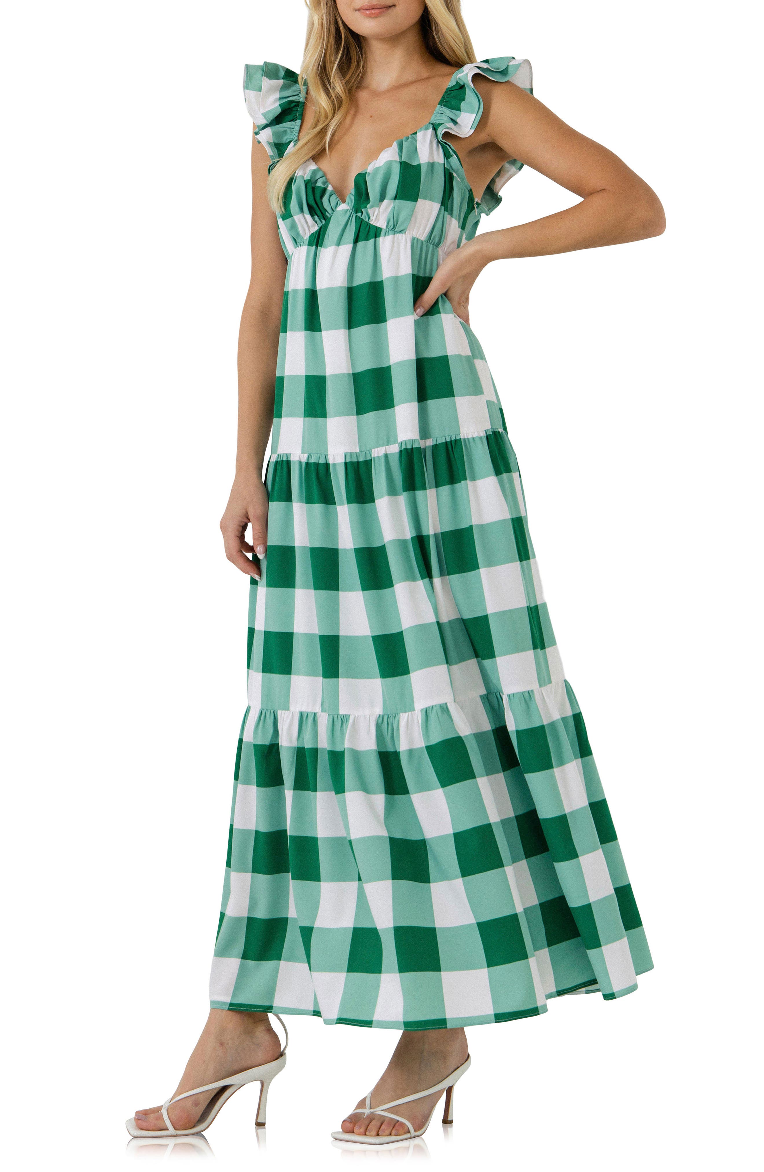 English Factory Gingham Tiered Maxi Dress (Women) | Nordstromrack