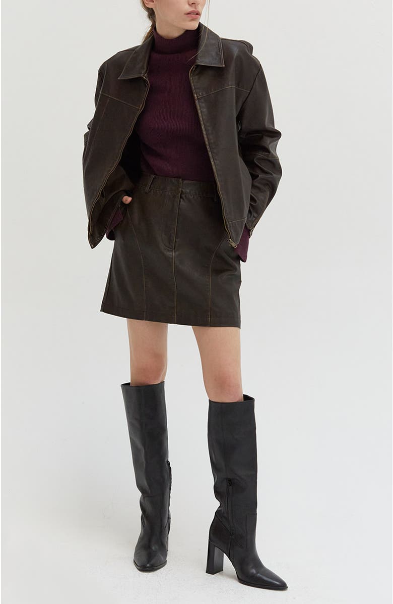 CRESCENT Distressed Faux Leather Mini Skirt, Alternate, color, 