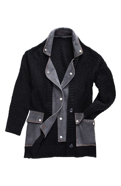 SAACHI SAACHI MIXED MEDIA DENIM KNIT CARDIGAN