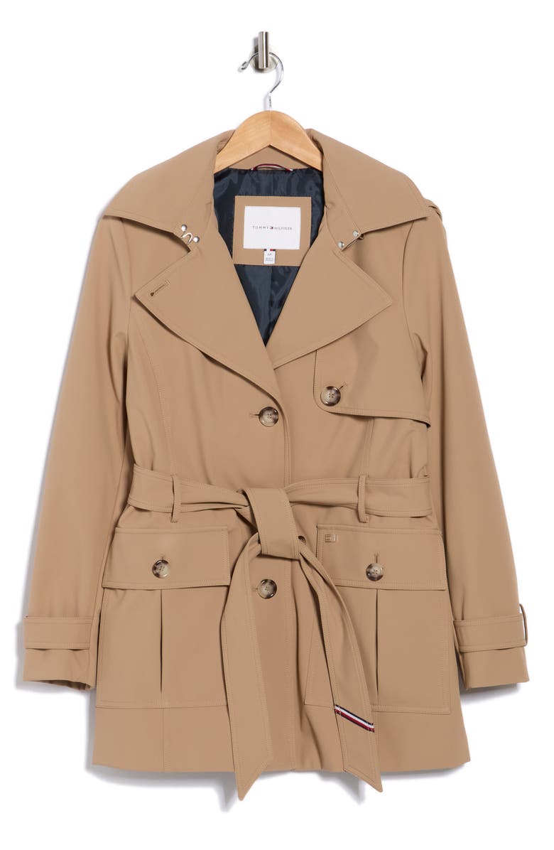 Tommy Hilfiger Water Resistant Belted Trench Coat, Alternate, color, Taupe