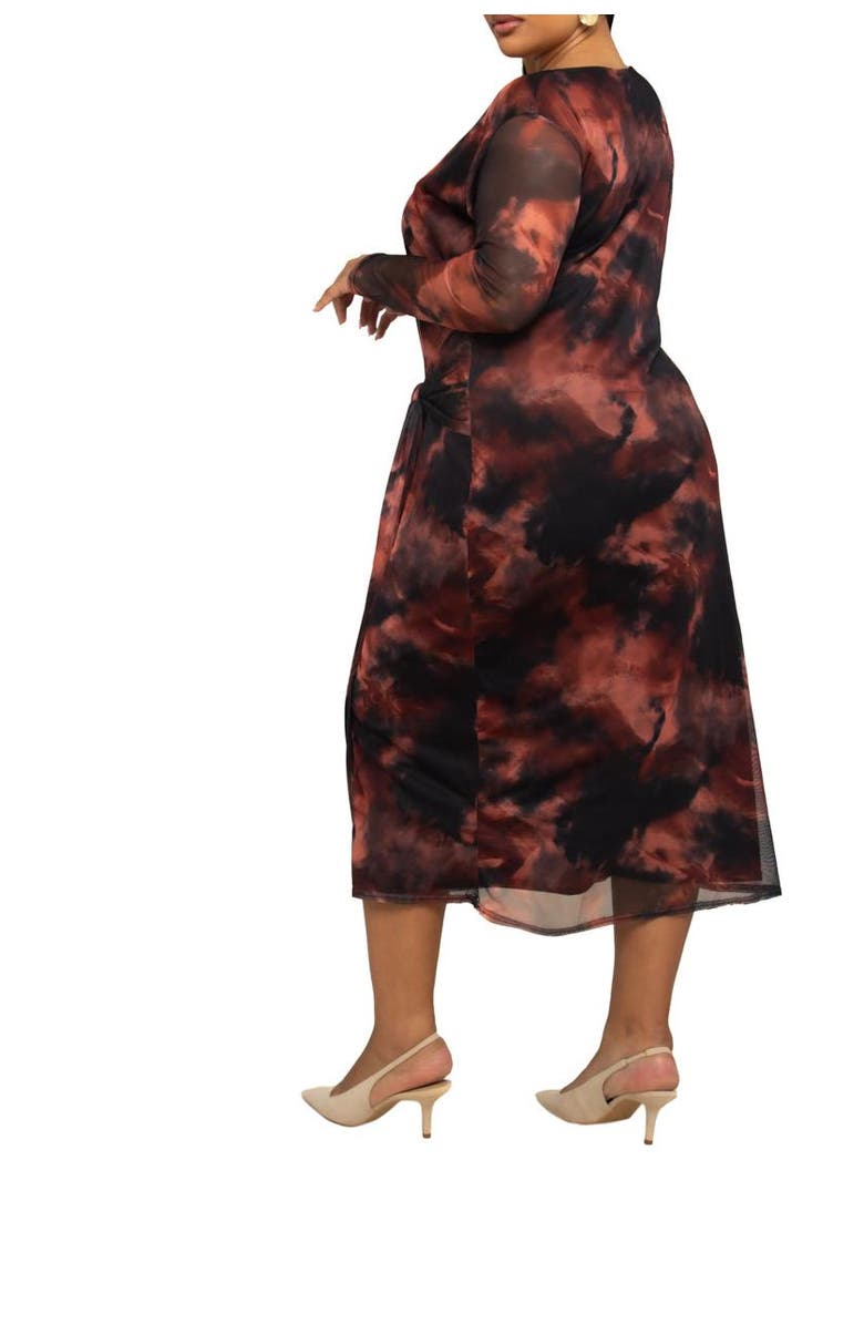 FASHION-SZN CURVE Retro Tie Dye Print Mesh Midi Dress, Alternate, color, Brown