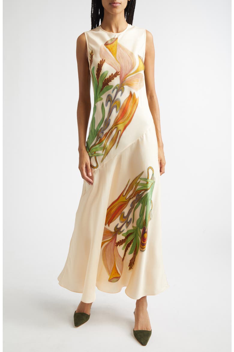 silk botanical dress Gaea Botanical Silk Midi Dress (Women)