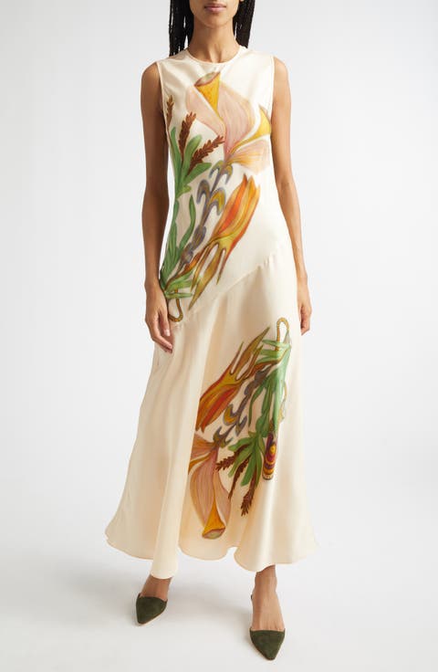 Gaea Botanical Silk Midi Dress