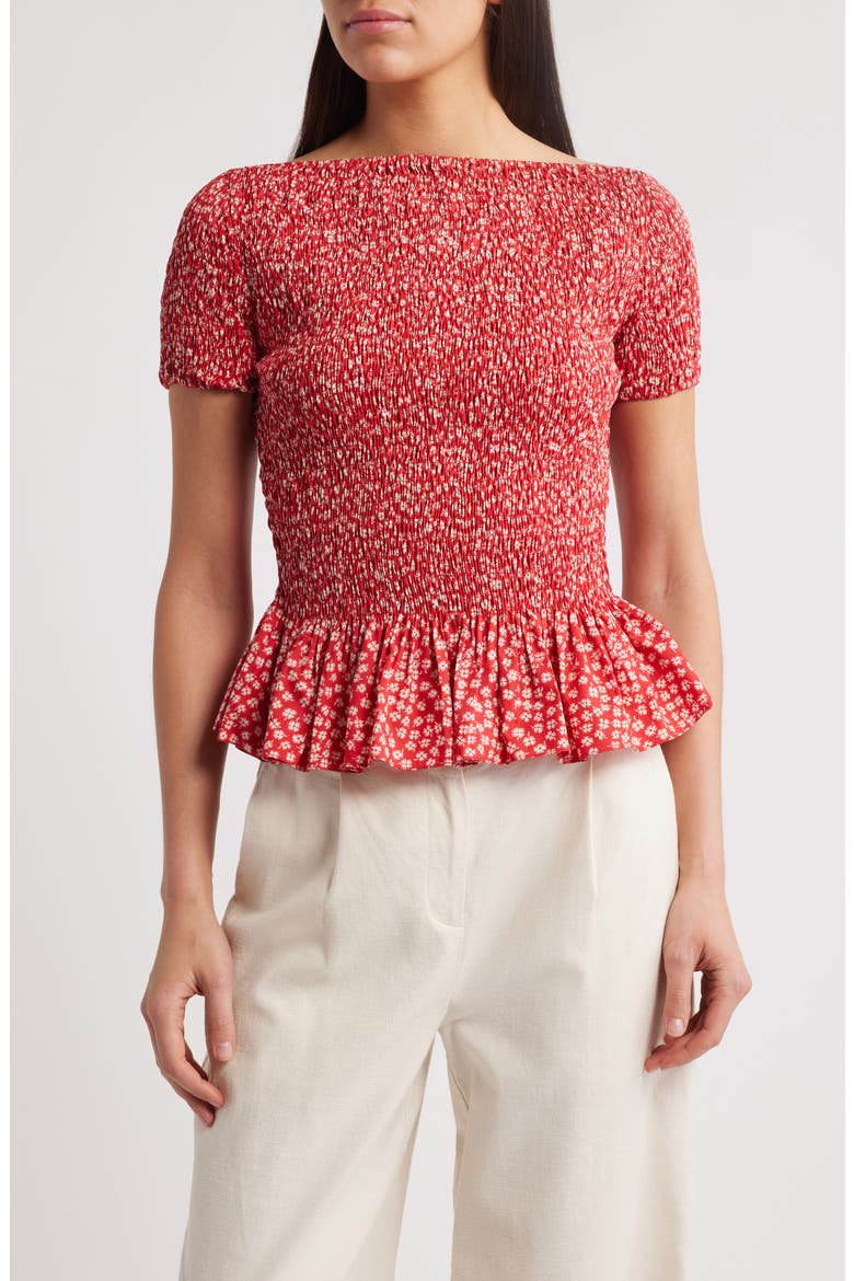 Deboni Smocked Peplum Top, Main, color, ALLURA FLORAL - RED