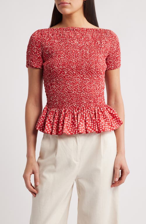 Faithfull The Brand Deboni Smocked Cotton Top In Allura Floral - Red
