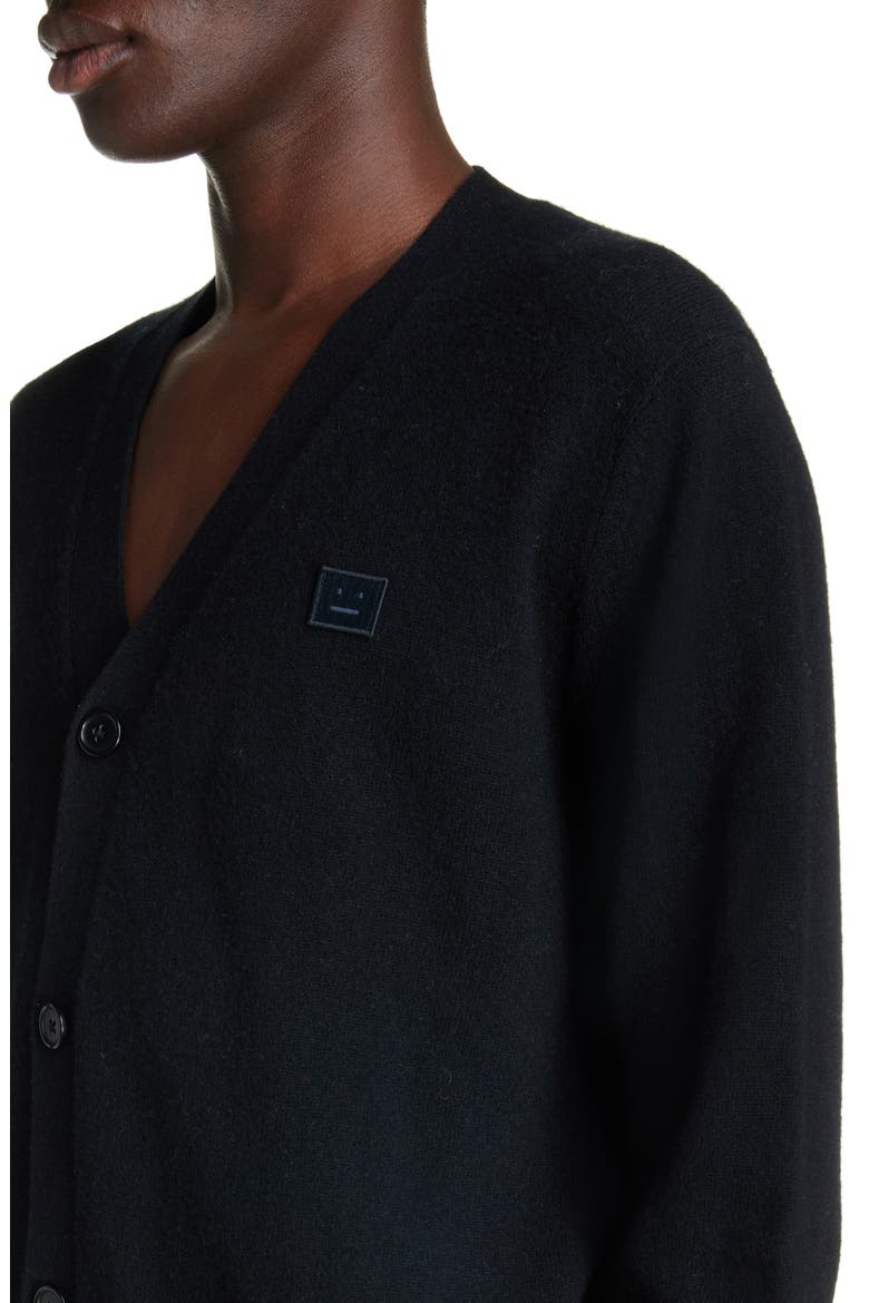 Face Logo Wool Cardigan, Alternate, color, BLACK