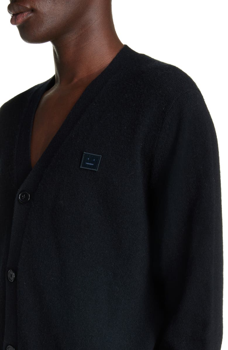 Acne Studios Face Logo Wool Cardigan, Alternate, color, 