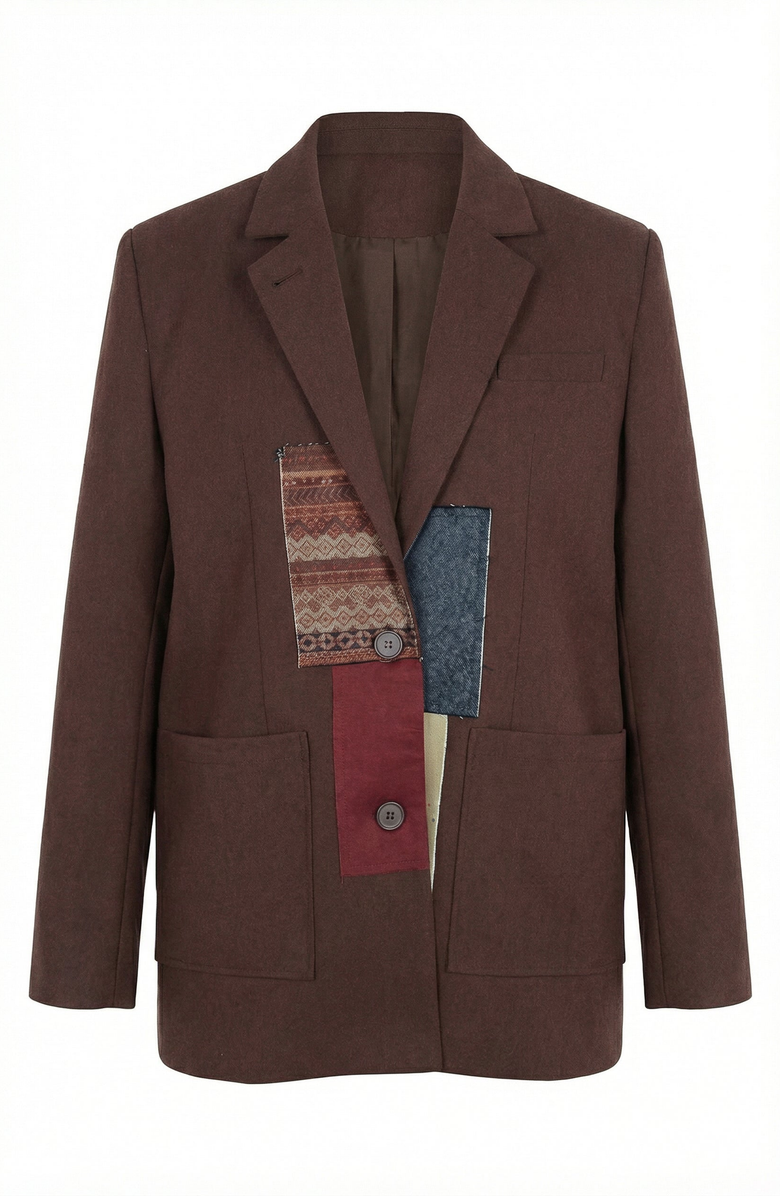Modenaire Patchwork Detail Notched Lapel Blazer, Alternate, color, Dark Brown