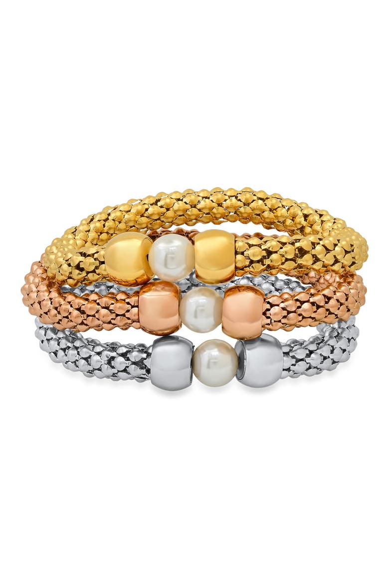 Tri-Tone Stainless Steel Stacking Bracelet Set, Main, color, TRI TONE