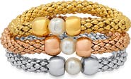 HMY JEWELRY Tri-Tone Stainless Steel Stacking Bracelet Set