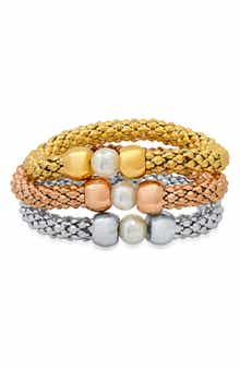 HMY JEWELRY Tri-Tone Stainless Steel Stacking Bracelet Set