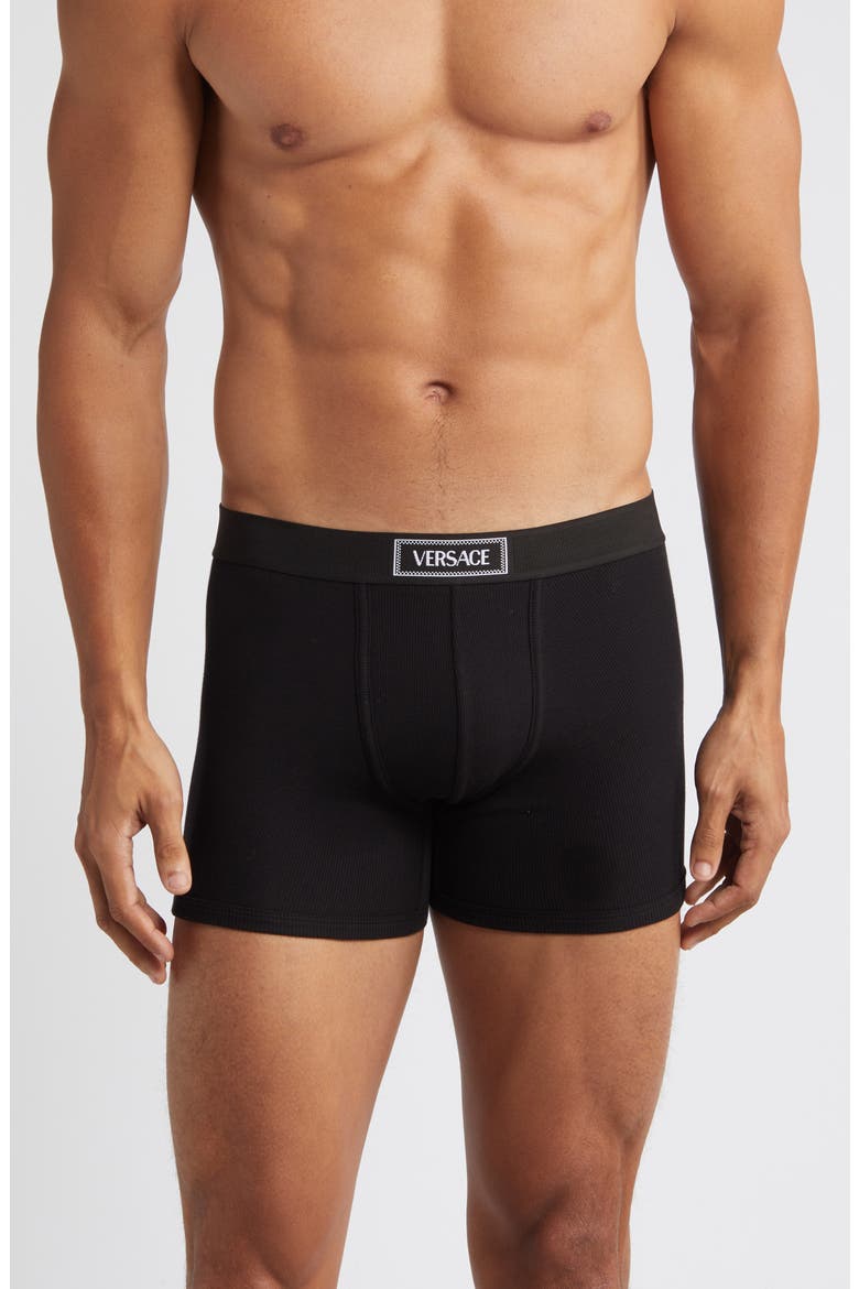 '90s Logo Cotton Rib Trunks, Main, color, BLACK