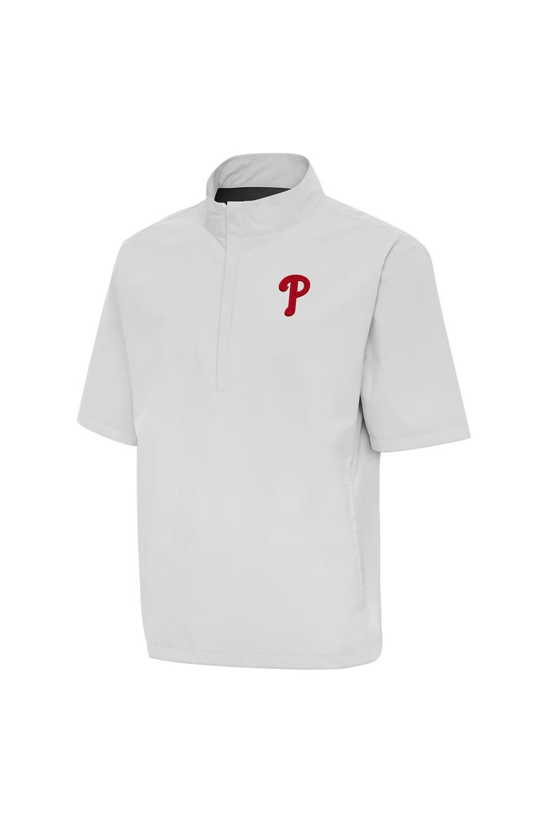 Men's Antigua Heather Gray Philadelphia Phillies Brisk Quarter-Zip Wind Shirt, Alternate, color, Heather Gray