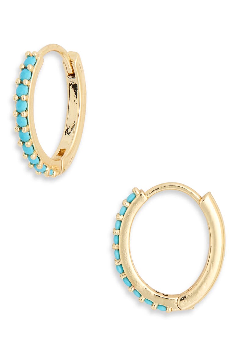 Huggie Hoop Earrings, Main, color, TURQUOISE- GOLD