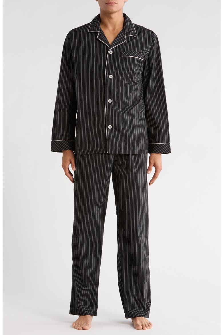 Stripe Cotton Poplin Pajamas, Main, color, BLACK
