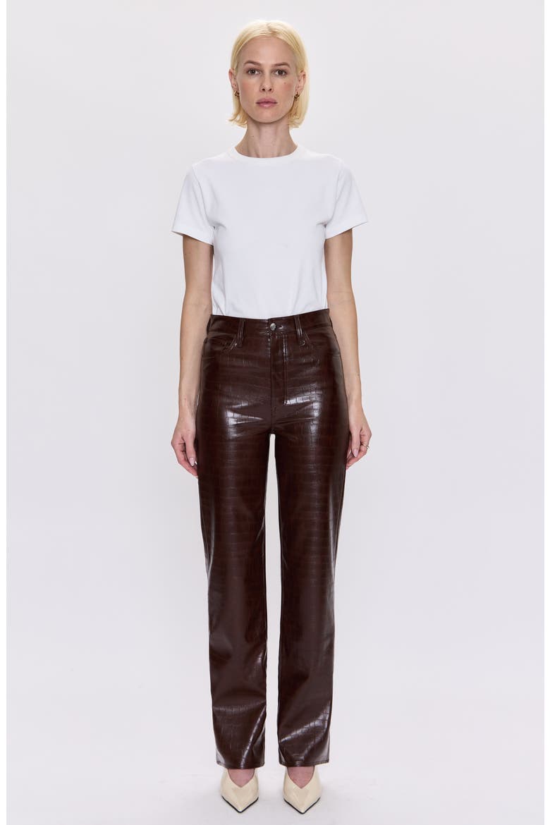 Cassie Embossed Faux Leather Flare Pants, Alternate, color, TOBACCO CROC