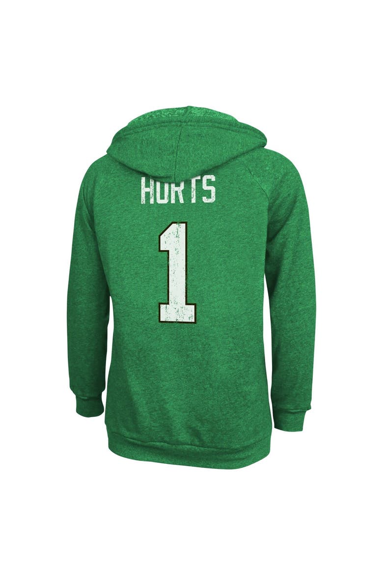 Women's Majestic Threads Jalen Hurts  Kelly Green Philadelphia Eagles Name & Number Tri-Blend Pullover Hoodie, Alternate, color, Kelly Green