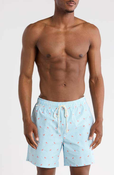 Flamingo Seersucker Swim Trunks