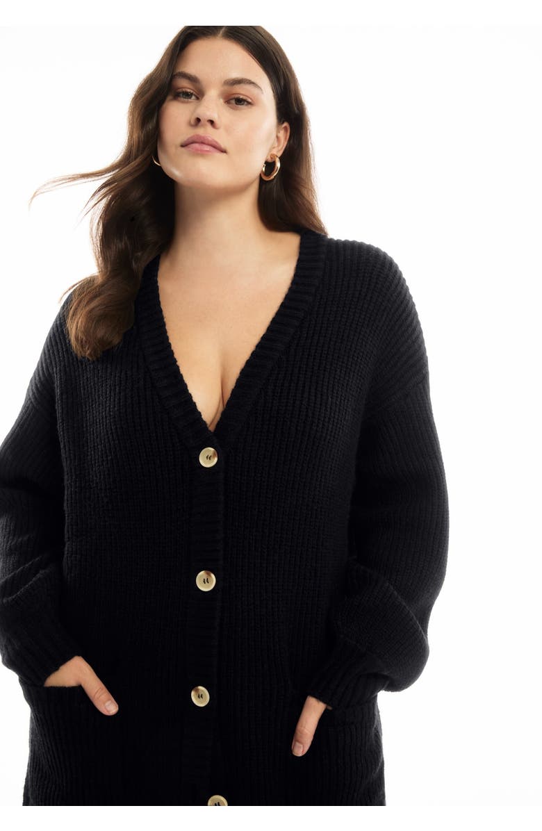 June + Vie Midi-Length Button-Down Cardigan, Alternate, color, Black Onyx